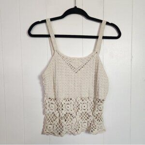 Vintage Beige Crochet Floral Tank Top Size Small Boho Bohemian Festival Y2K 90s